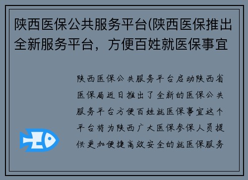 陕西医保公共服务平台(陕西医保推出全新服务平台，方便百姓就医保事宜)